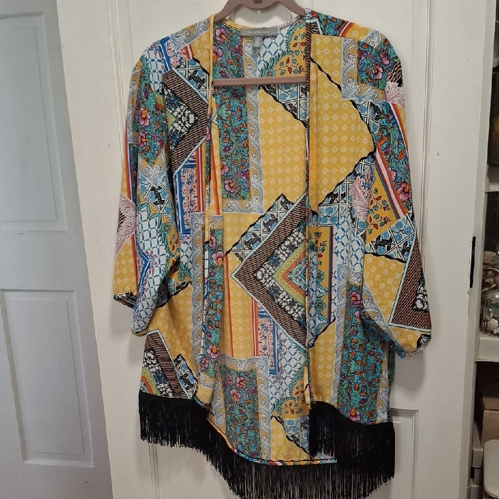 NY Collection Multicolor Vibrant-Print Lightweight Kimono Ladies Sz M